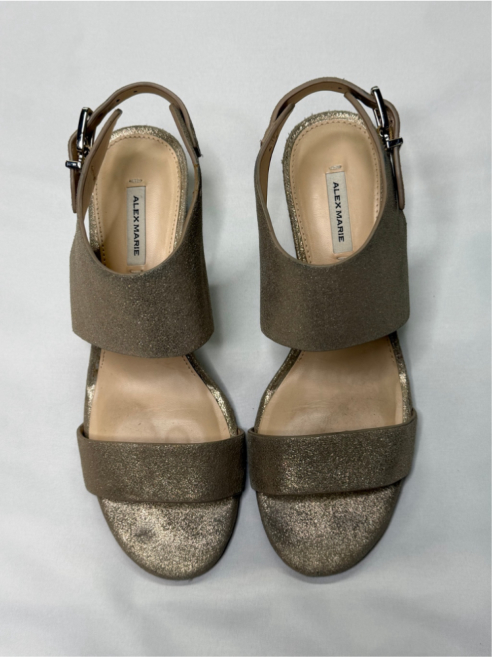 Alex Marie Gold Metallic Wedge Sandals Open Toe Slingback Size 7